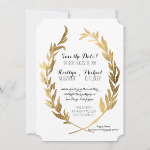 Save the Date Laurel Wreath Olive Leaf Faux Gold