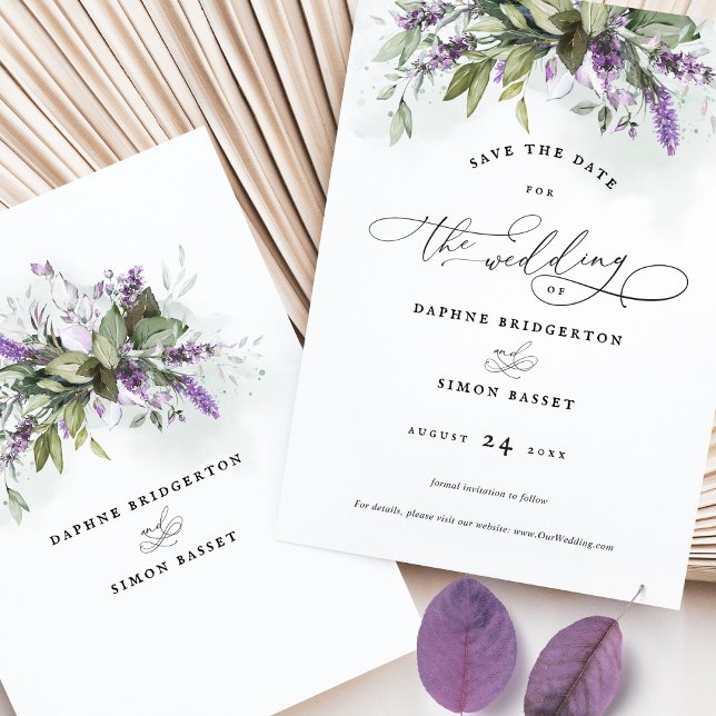 Save the Date Lavender Greenery Script Wedding Invitation (Creator Uploaded)
