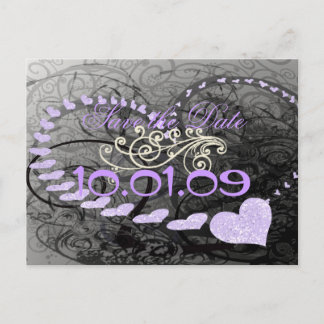 Save The Date Lavender Hearts - Announcement Postcard