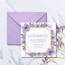 Save The Date Lavender Purple Gold Floral Wedding 