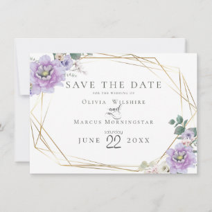 Save the Date Lavender Watercolour Peony Flower Invitation