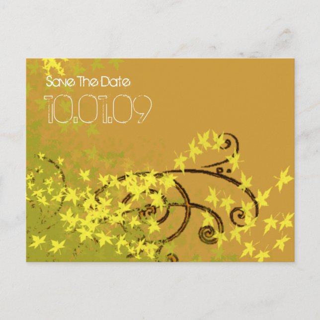 Save the Date- Leaf Swirls Announcement Postcard (Front)