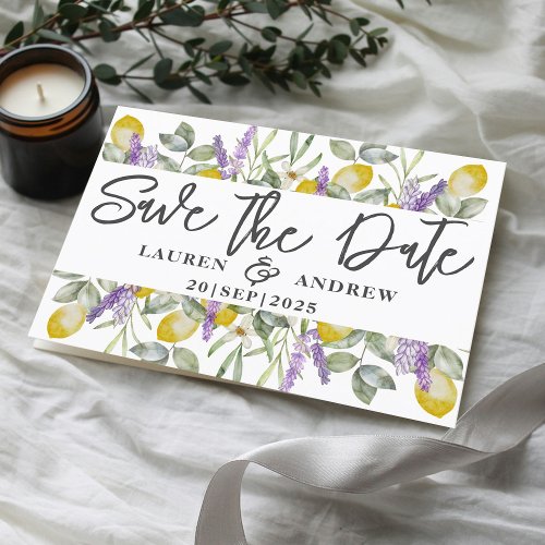 Save the Date Lemons  Lavender Wedding  Postcard