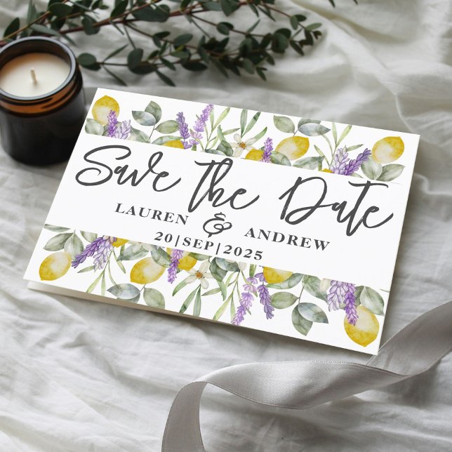 Save the Date Lemons & Lavender Wedding  Postcard (Creator Uploaded)