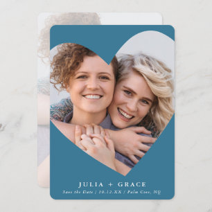 SAVE THE DATE lgbtq modern photo heart denim blue Invitation
