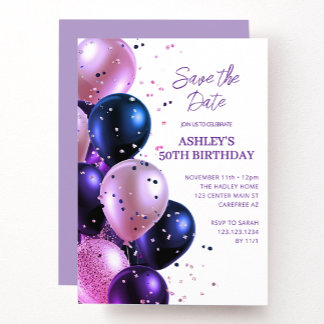 Save the Date Light Purple 50th Birthday Party Invitation