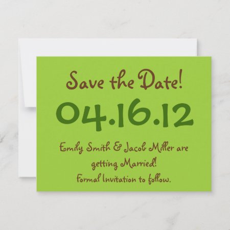 Save The Date Lime Green & Brown Invitation
