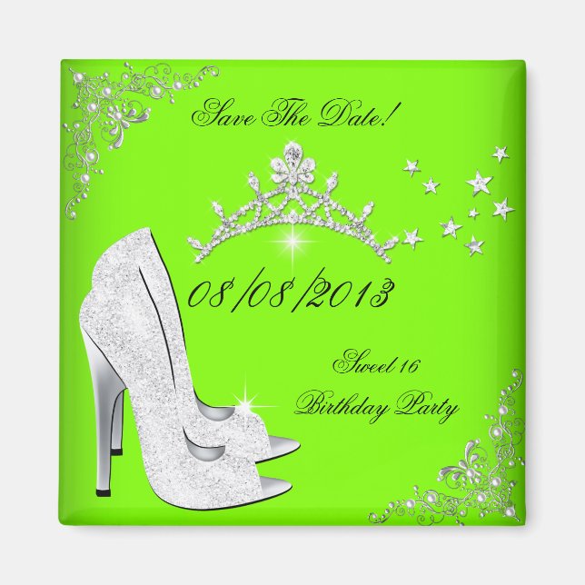 Save The Date Lime High Heels Shoes Tiara Magnet (Front)