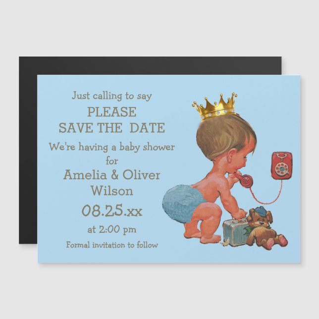 Save The Date Little Prince on Phone Gray Blue Magnetic Invitation (Front/Back)