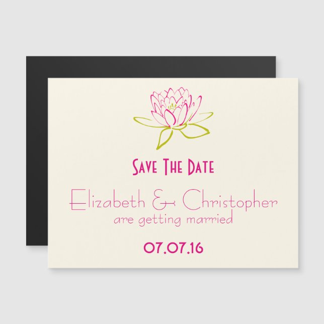 Save The Date Lotus Flower / Water Lily Magnetic Invitation (Front/Back)