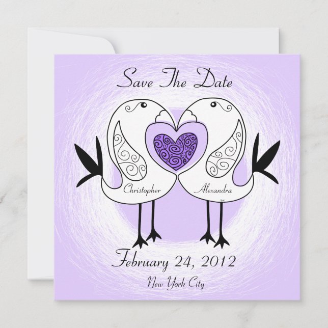 Save The Date Love Bird Invitation Purple (Front)