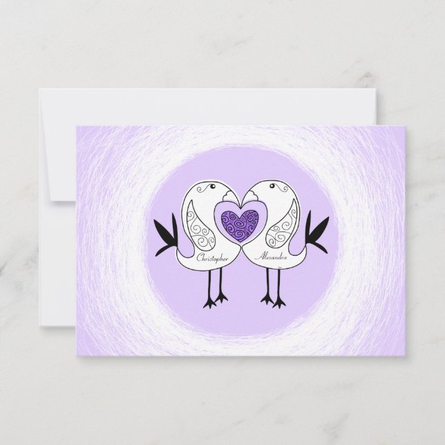 Save The Date Love Bird RSVP cards Purple 1 (Front)