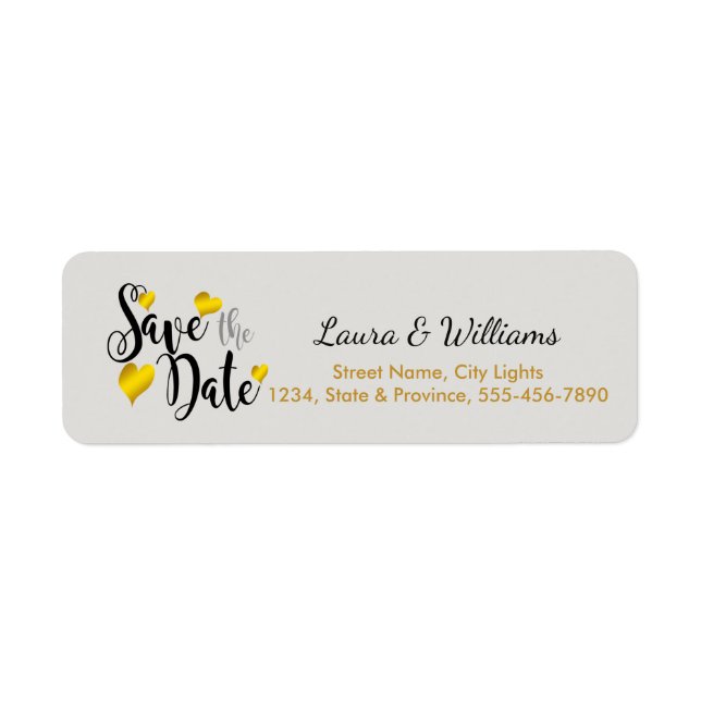 Save The Date Love Golden Heart Shape Brushed Label (Front)