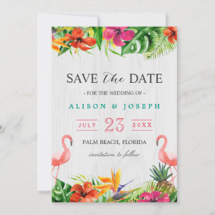 Save The Date Luau Tropical Floral Flamingo