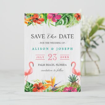 Save The Date | Luau Tropical Floral Flamingo | Zazzle