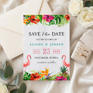 Save The Date   Luau Tropical Floral Flamingo