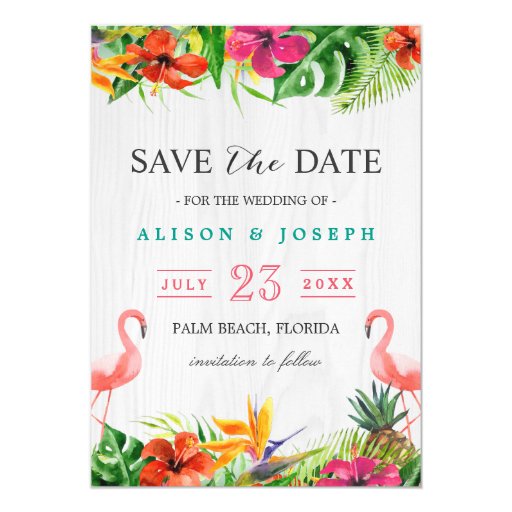 Save The Date | Luau Tropical Floral Flamingo Card | Zazzle