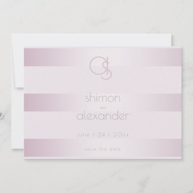 Save the Date | Luminous PlumRose Stripes Monogram (Front)