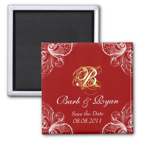 Save The Date Magnet Antique Architecture Red