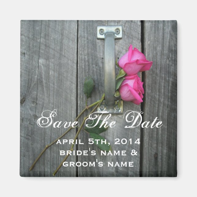 Save The Date Magnet - Barn Door Hot Pink Roses (Front)