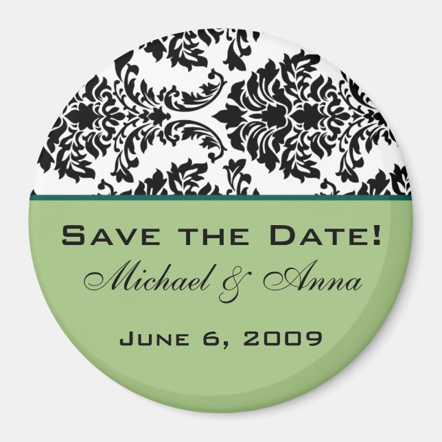 Save The Date Magnet Baroque Black and Green (Front)