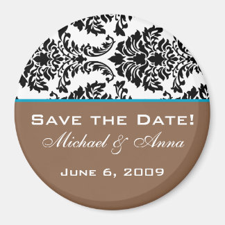 Save The Date Magnet Baroque Brown Aqua Blue