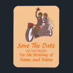 Save The Date Magnet Biker / Motorcycle  weddings<br><div class="desc">A fridge magnet with Save The Date and names and wedding date. Keep the date of your wedding in front of their eyes,  and give guests a lovely gift. Easily customize,  in boxes provided. Biker wedding or Motorcycle Wedding groom riding pillion,  stationary sets.</div>