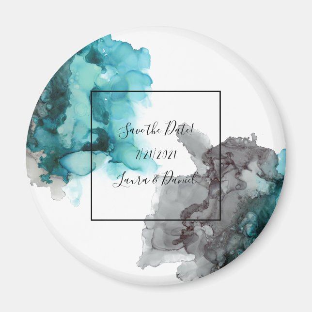 save the date magnet black, gray, teal, blue (Front)