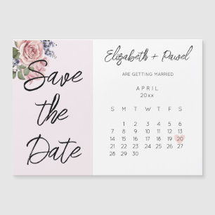 Save the Date Magnet Calendar with Pink Flowers