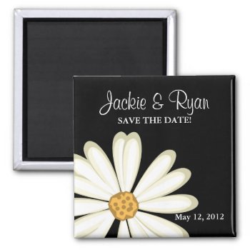 Save The Date Magnet Daisy Wedding White Black by WeddingShop88 at Zazzle