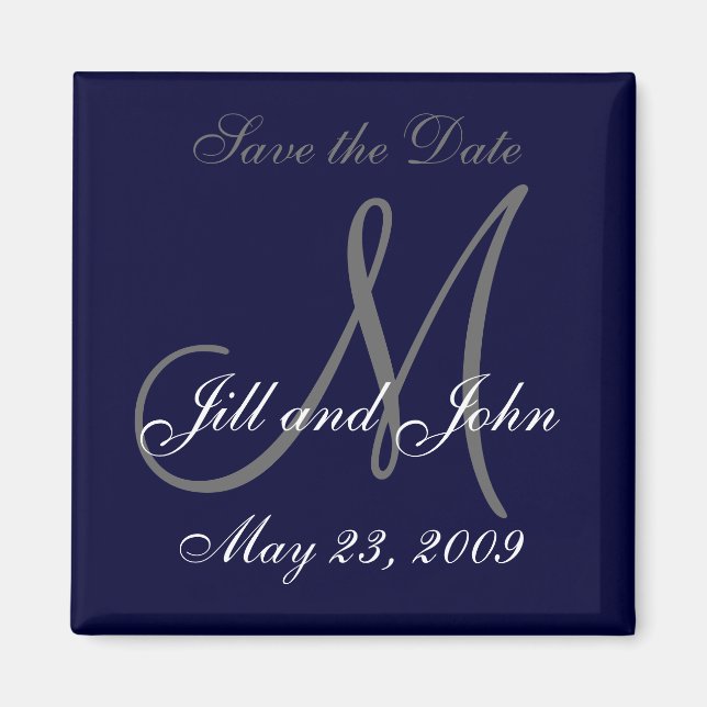 Save the Date Magnet First Names, Initials Navy (Front)