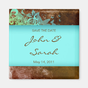 Save the Date Magnet floral grunge blue brown