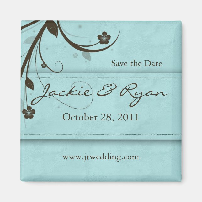 Save the Date Magnet floral watery blue (Front)