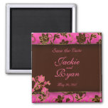 Save The Date Magnet Gold Floral Pink Brown at Zazzle