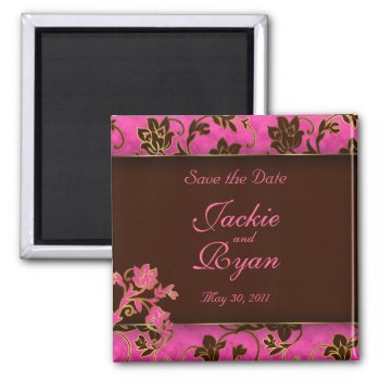 Save The Date Magnet Gold Floral Pink Brown by WeddingShop88 at Zazzle