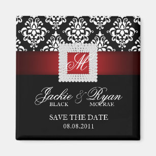Save the Date Magnet Jewel Brooch Red Black White