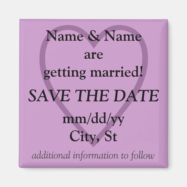 SAVE THE DATE magnet - lilac with heart (Front)