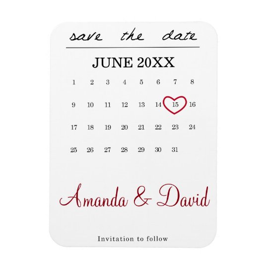 Save the Date Magnet month calendar heart Zazzle