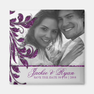 Save the Date Magnet Photo Purple Sparkle