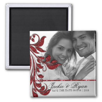Save The Date Magnet Photo Red Sparkle by WeddingShop88 at Zazzle