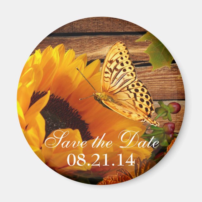 Save the Date Magnet Rustic Country Fall Sunflower (Front)