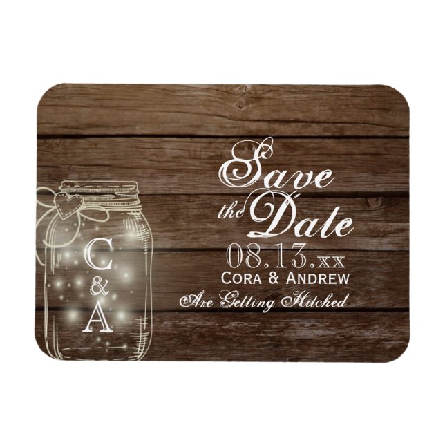 Save the Date Magnet Rustic Mason Jar Lights (Horizontal)