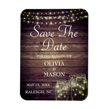 Save The Date Magnet Rustic Mason Jar Lights by Elegant_Invitation at Zazzle