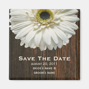 Save The Date Magnet - White Gerbera & Barnwood
