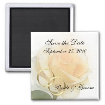 Save The Date Magnet - Yellow Rose W/ Rings by AJsGraphics at Zazzle