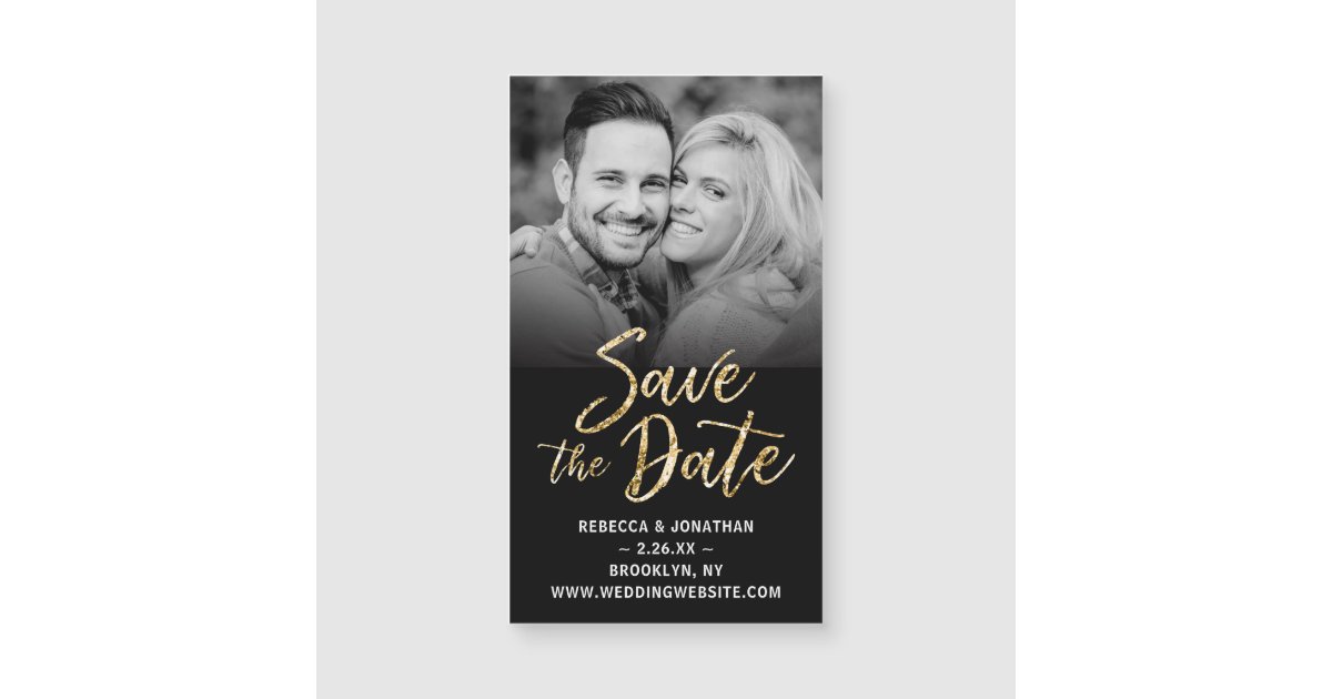 Save the Date Magnets Cheap | Black Gold Wedding | Zazzle