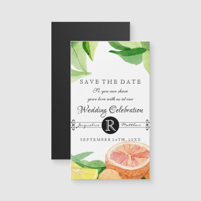 Save the Date Magnets Citrus Fruit Lemon Oranges (Front/Back)