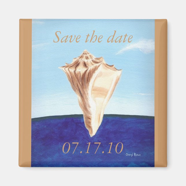 Save the date magnets, conch seashell painting magnet (Front)