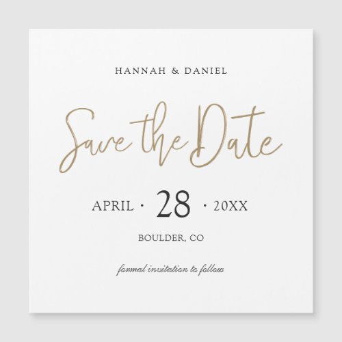 Save the Date Magnets No Photo Custom Gold Script