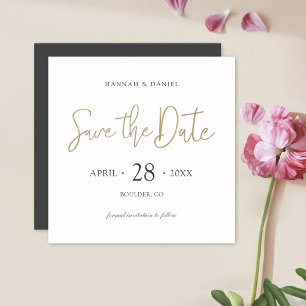 Save the Date Magnets No Photo Custom Gold Script